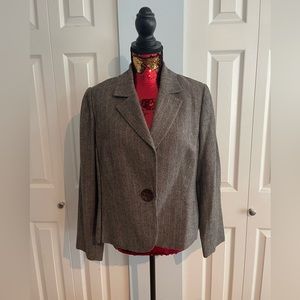 Brown and pink striped suit